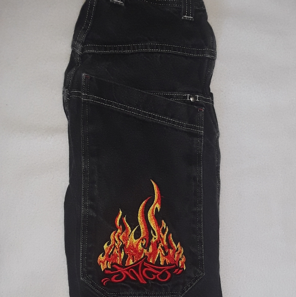 JNCO Black Jean Shorts with Flame Design